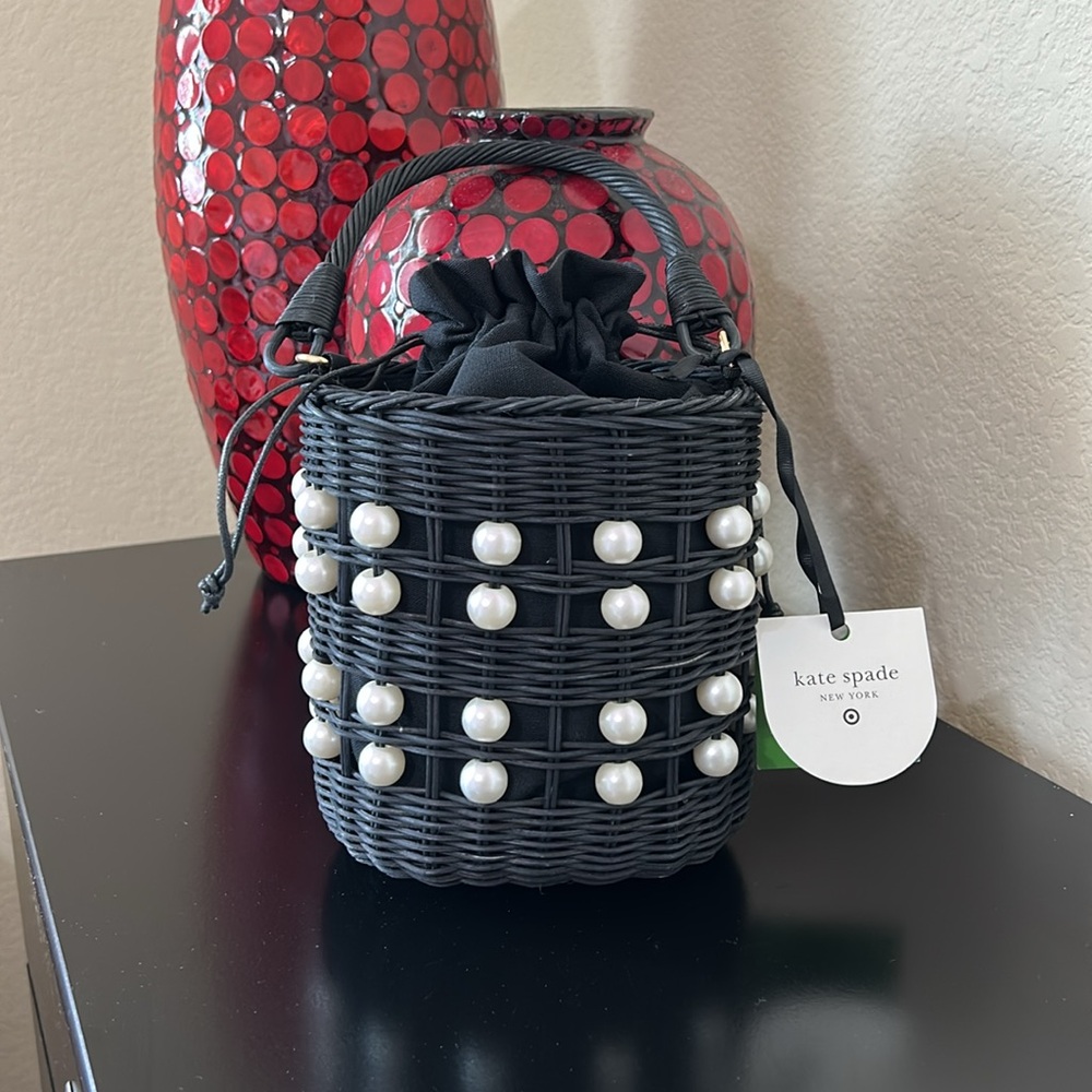 Kate Spade x Target NWT Pearl Embellished Wicker Basket Bucket Bag - Picture 7 of 12